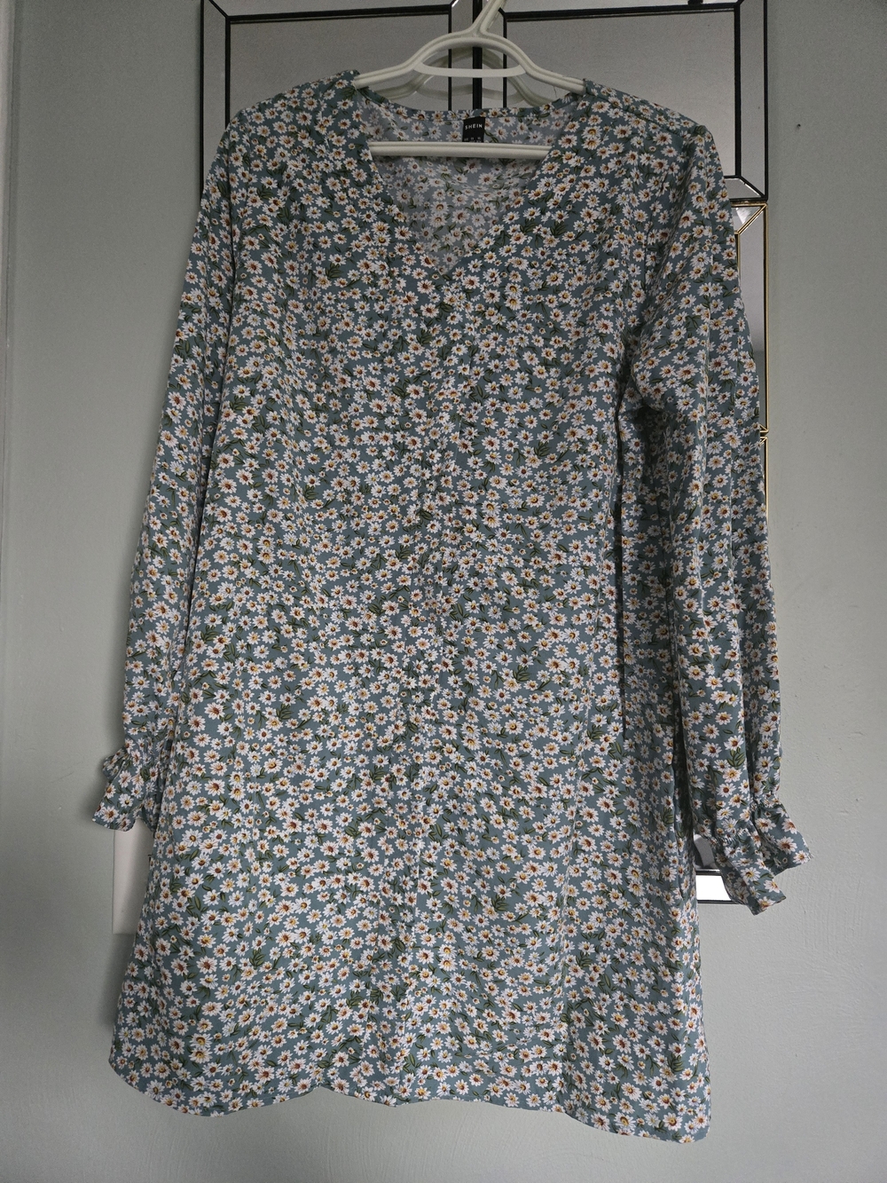 SHEIN Blue Floral Long Sleeve Shift Dress